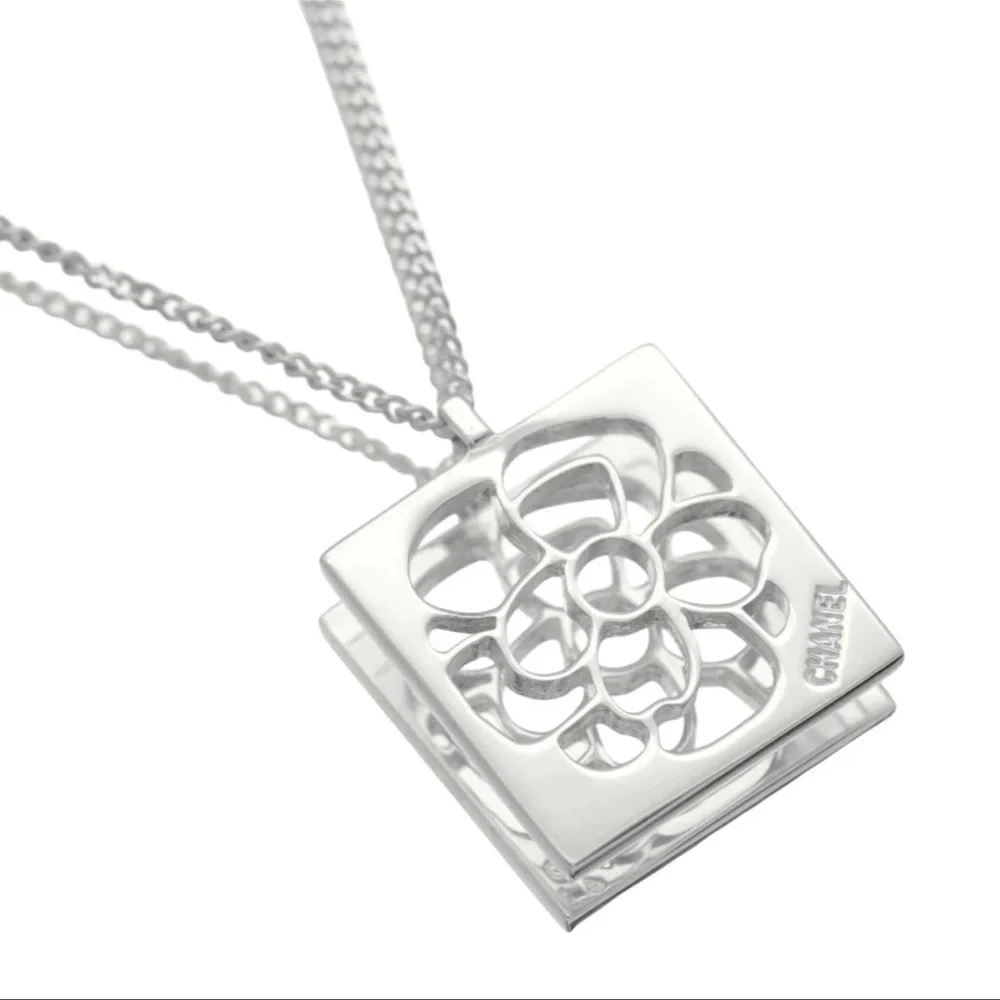 CHANEL Open Camillia 925 Sterling Silver Necklace